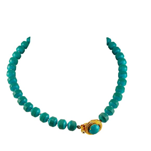 Vogue Turquoise Bird Nest Banded Ball Bead Necklace 15" 1950's - Picture 8 of 8